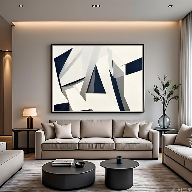 Modern Abstrakt Geometrisk Marinblå och Vit Canvastryck (Skapare uppladdad)