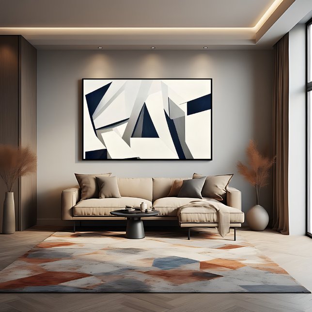 Modern Abstrakt Geometrisk Marinblå och Vit Poster (Skapare uppladdad)