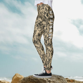 Modern Abstrakt Geometrisk Monokrom Beige Mönster Leggings