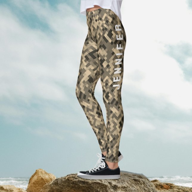 Modern Abstrakt Geometrisk Monokrom Beige Mönster Leggings (Skapare uppladdad)