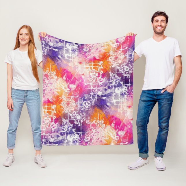 Modern Abstrakt Geometrisk Rutnätsmönster Fleecefilt (På plats)