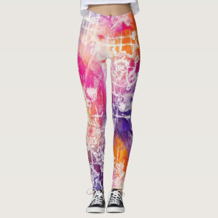 Modern Abstrakt Geometrisk Rutnätsmönster Leggings