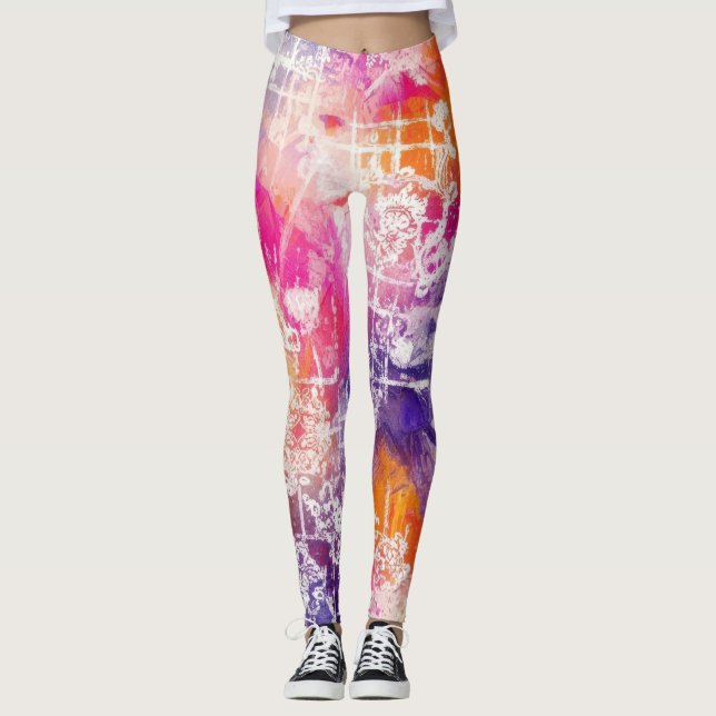 Modern Abstrakt Geometrisk Rutnätsmönster Leggings (Framsida)