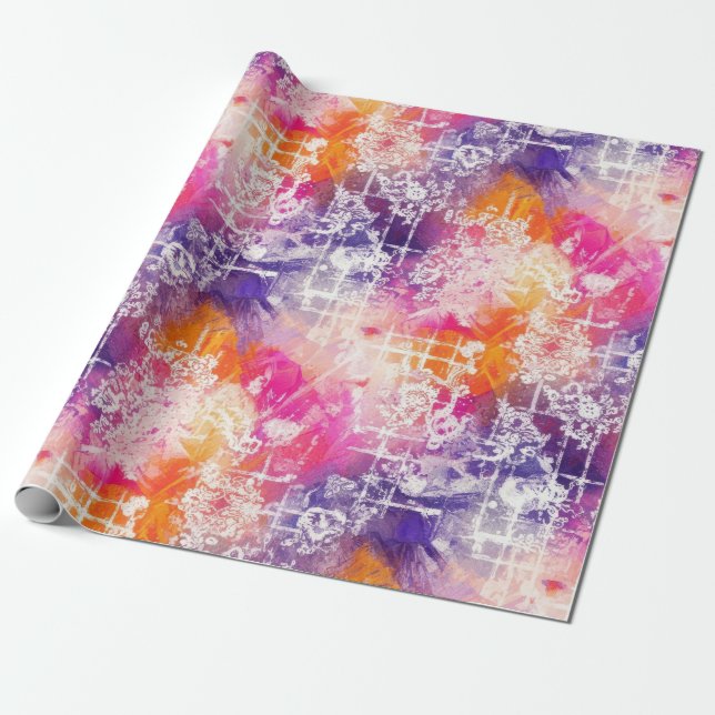 Modern Abstrakt Geometrisk Rutnätsmönster Presentpapper (Utrullad)