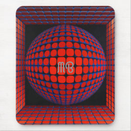 Modern Abstrakt Geometrisk Svart Röd Blå Mönster Musmatta