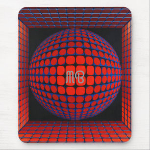 Modern Abstrakt Geometrisk Svart Röd Blå Mönster Musmatta