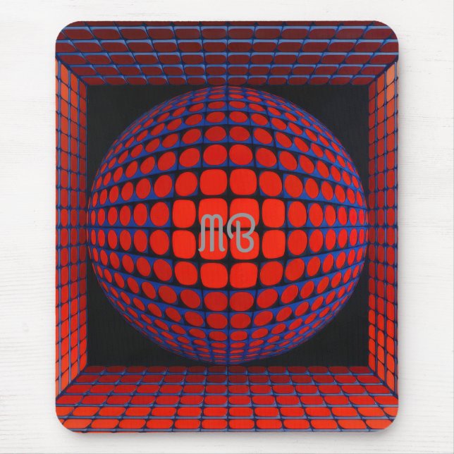 Modern Abstrakt Geometrisk Svart Röd Blå Mönster Musmatta (Framsidan)
