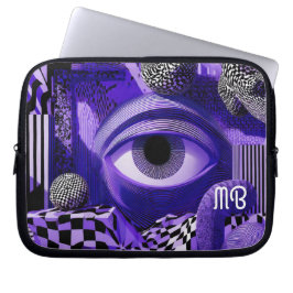 Modern Abstrakt Geometrisk Svart Vit Lila 10" Laptop Fodral