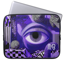 Modern Abstrakt Geometrisk Svart Vit Lila 15" Laptop Fodral
