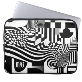 Modern Abstrakt Geometrisk Svart Vit Mönster 13" Laptop Fodral