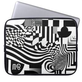 Modern Abstrakt Geometrisk Svart Vit Mönster 15" Laptop Fodral