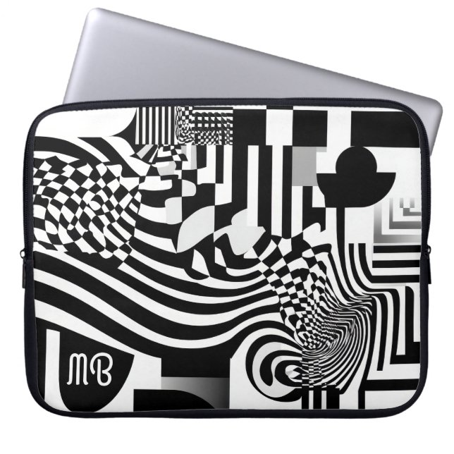 Modern Abstrakt Geometrisk Svart Vit Mönster 15" Laptop Fodral (Framsidan)