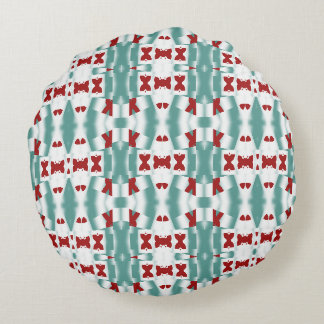 Modern Abstrakt Geometrisk Vinröd & Teal Sömlös Rund Kudde