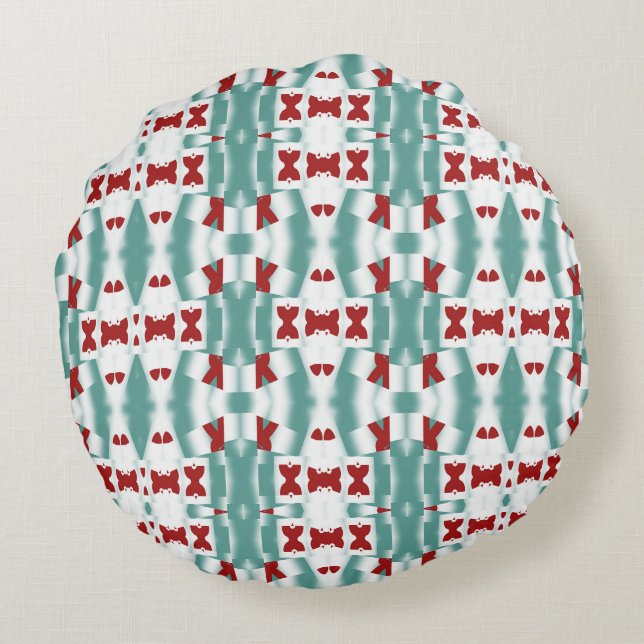 Modern Abstrakt Geometrisk Vinröd & Teal Sömlös  Rund Kudde (Baksidan)