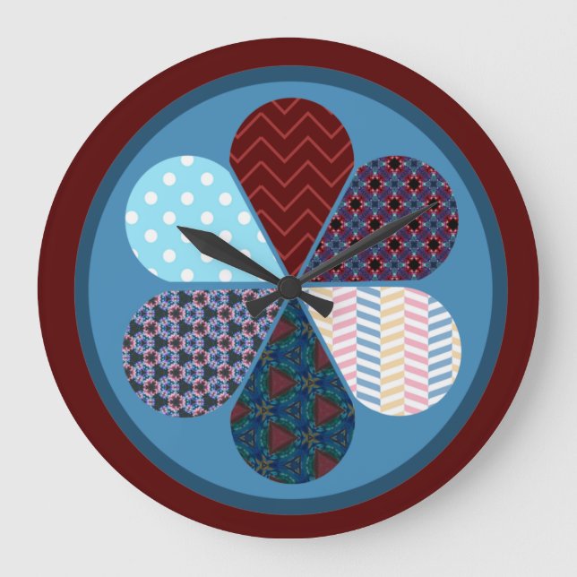 MODERN ABSTRAKT GEOMTRIC PATTERNED DESIGN RED BLUE STOR KLOCKA (Framsida)