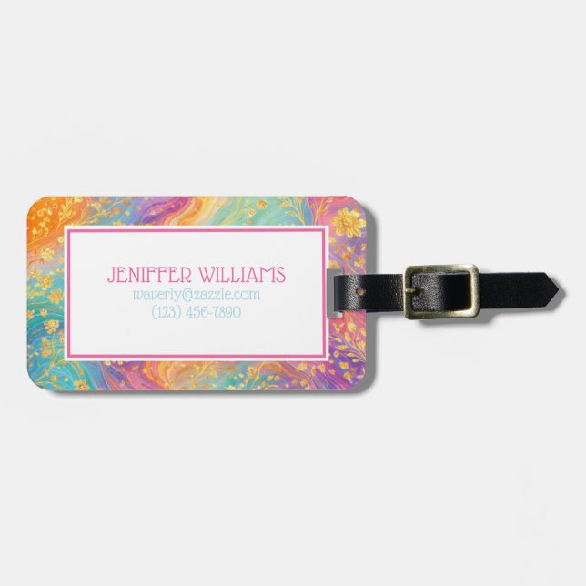 Modern Abstrakt Glitter Blommig Monogram Design Bagagebricka (Horisontell Framsida)