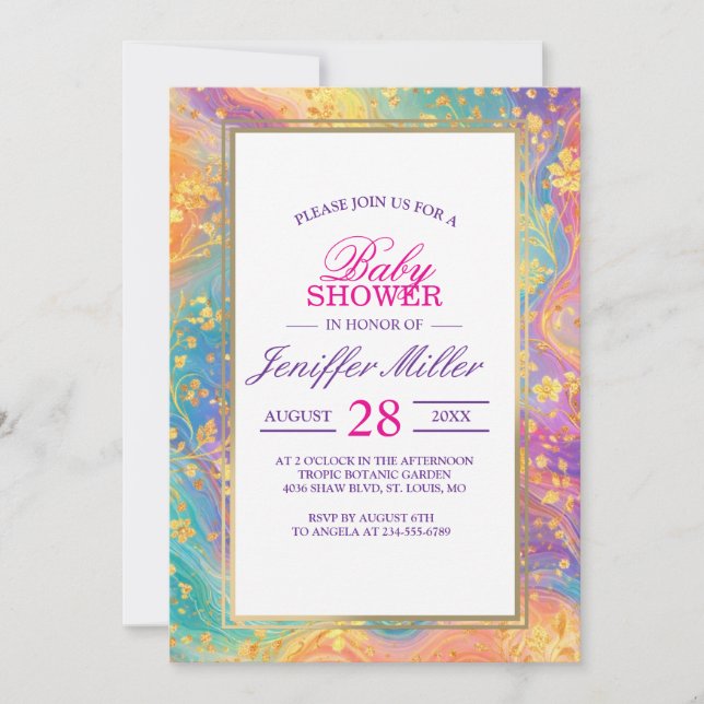 Modern Abstrakt Glitter Blommig Monogram Design Inbjudningar (Framsida)