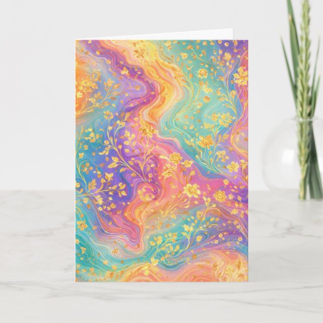 Modern Abstrakt Glitter Blommig Monogram Design Kort (Framsida)