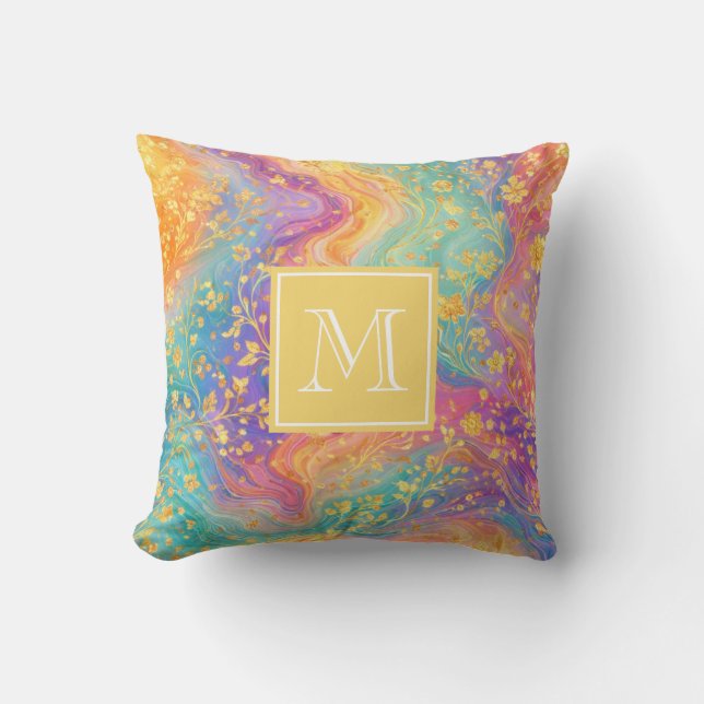 Modern Abstrakt Glitter Blommig Monogram Design Kudde (Framsida)