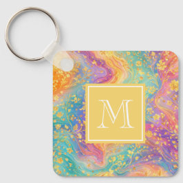 Modern Abstrakt Glitter Blommig Monogram Design Nyckelring