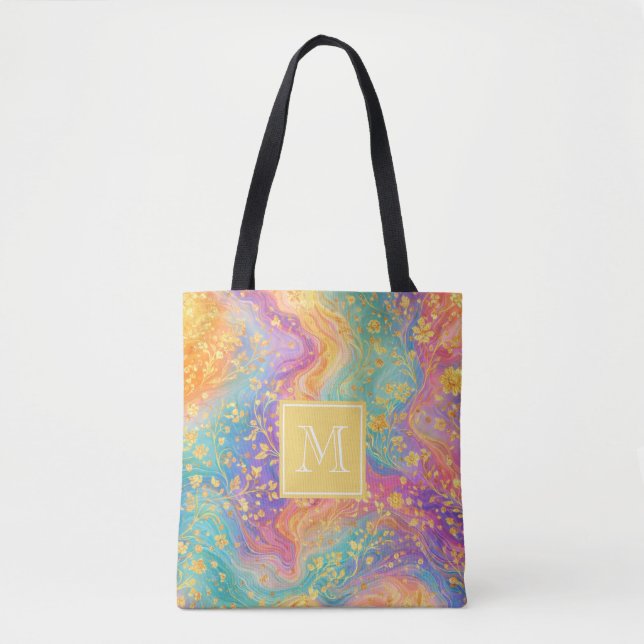 Modern Abstrakt Glitter Blommig Monogram Design Tygkasse (Framsida)