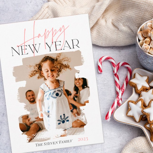 Modern abstrakt gott nytt år-rosa för penseldrag julkort (Skapare uppladdad)