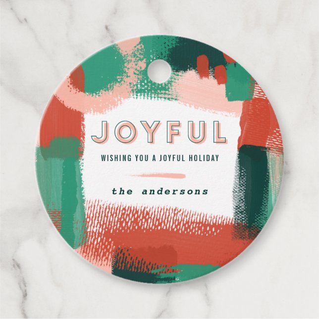 Modern abstrakt grafik röd, rosa + grönt glatt gåvor etiketter (Framsida)