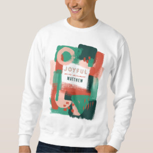 Modern abstrakt grafik röd, rosa + grönt glatt lång ärmad tröja