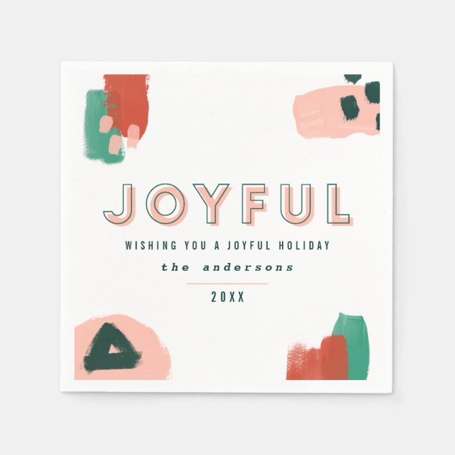 Modern abstrakt grafik röd, rosa + grönt glatt pappersservett (Framsidan)