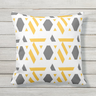 Modern, abstrakt, grått, senap, gult, vit kudde