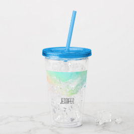 Modern Abstrakt Grön & Blå Akvarell Virvlar Take Away Mugg