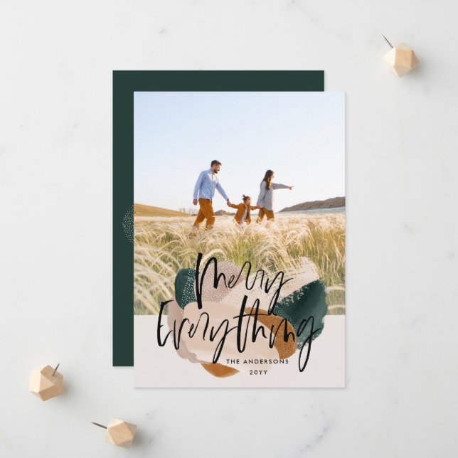 Modern abstrakt grönt 1 fotojul - helgdag meddelande (Fram/Back In Situ)