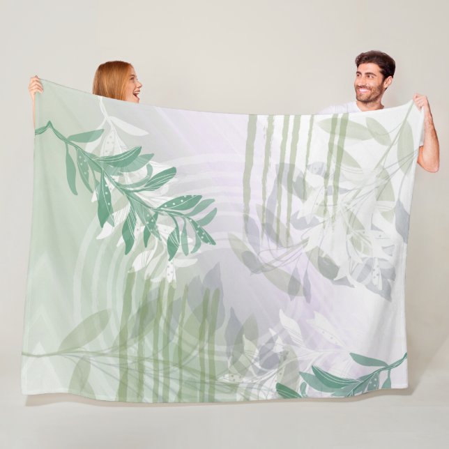 Modern Abstrakt Grönt Botaniskt Löv Fleecefilt (På plats)