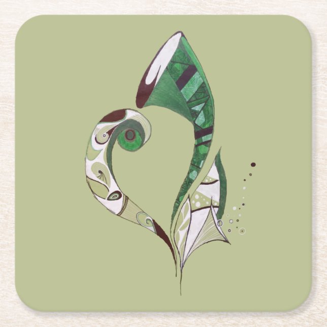 Modern abstrakt Grönt hand plockade bläck i Underlägg Papper Kvadrat (Framsidan)