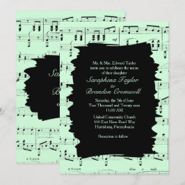 Modern Abstrakt Grönt Music Wedding bjudande in Inbjudningar