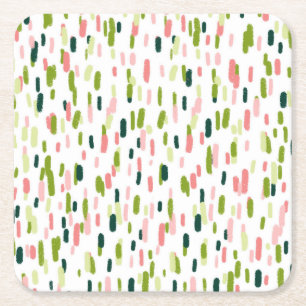 Modern Abstrakt Grönt rosa Sprinkles Underlägg Papper Kvadrat
