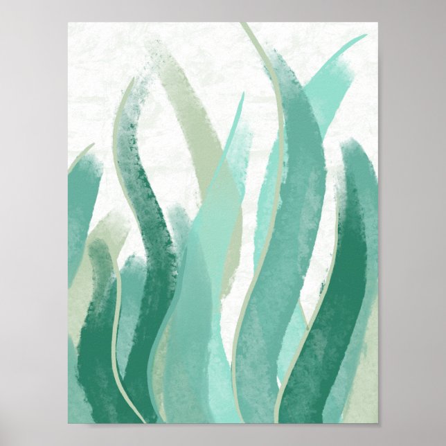 Modern Abstrakt Grönt sea Grass vattenfärgsdekor Poster (Framsidan)