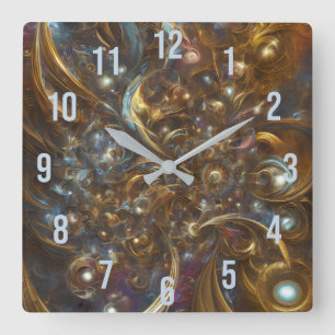 Modern Abstrakt Guld Fractal Flower i modern Fyrkantig Klocka