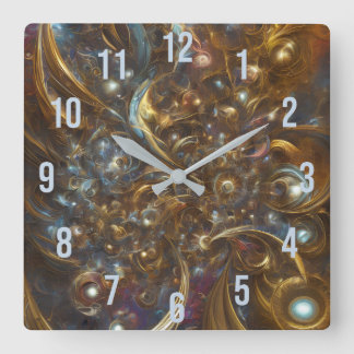 Modern Abstrakt Guld Fractal Flower i modern Fyrkantig Klocka