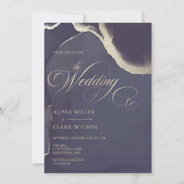 Modern Abstrakt Guld Mörk Navy Blue Bröllop Inbjudningar