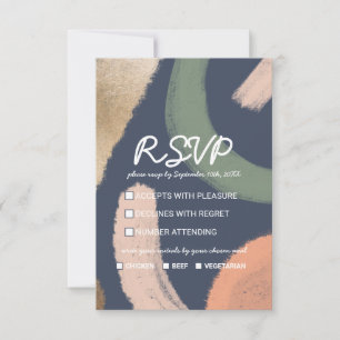 Modern Abstrakt Guld Navy Rosa Sage Bröllop OSA Kort