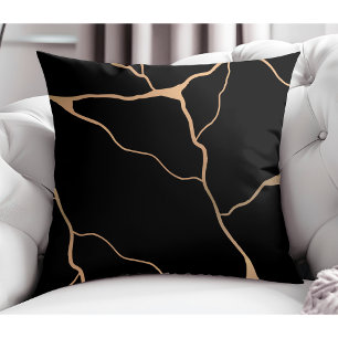 Modern Abstrakt Guld Vein Design Black Kudde