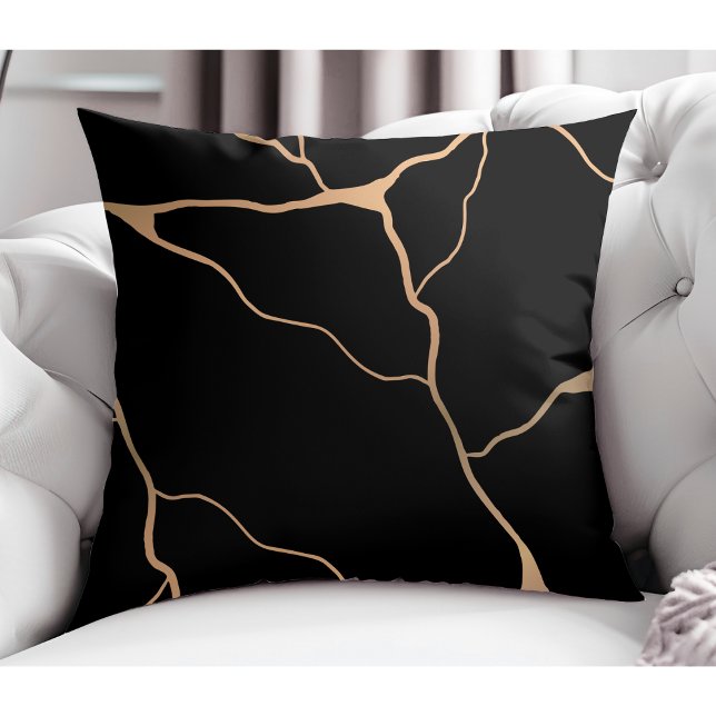 Modern Abstrakt Guld Vein Design Black Kudde (Skapare uppladdad)