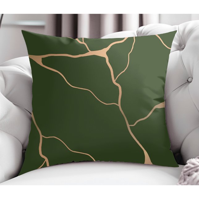 Modern Abstrakt Guld Vein Design Mörk grönt Kudde (Skapare uppladdad)