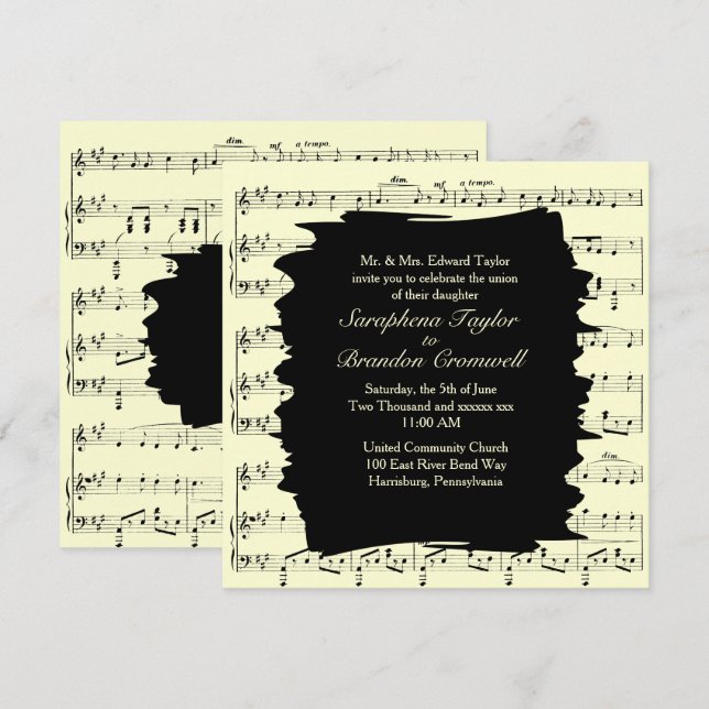 Modern Abstrakt Gult Music Wedding-inbjudan Inbjudningar (Fram/baksida)