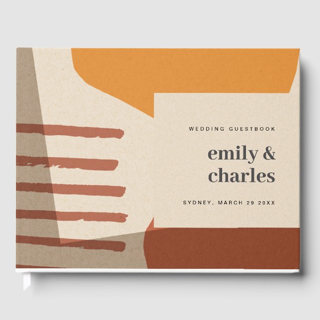 MODERN ABSTRAKT GULT TERRACOTTA ARTISTIC BRÖLLOP GÄSTBÖCKER (Framsida)