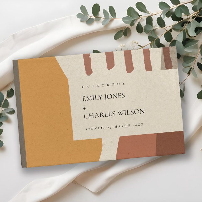 MODERN ABSTRAKT GULT TERRACOTTA ARTISTIC BRÖLLOP GÄSTBÖCKER (Skapare uppladdad)