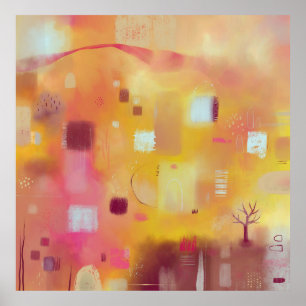 Modern Abstrakt Gult vattenfärg Poster