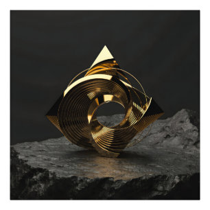 Modern Abstrakt Gylden Geometrisk Skulptur - Minim Fototryck