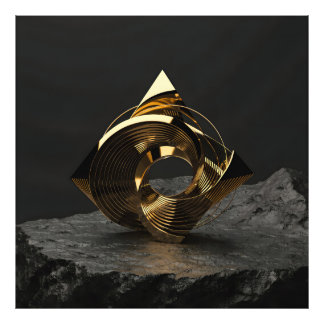 Modern Abstrakt Gylden Geometrisk Skulptur - Minim Fototryck